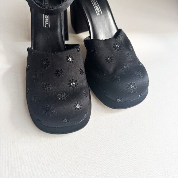Vintage Y2K Studio Roma Black Satin Floral Chunky Heels 11 - Picture 8 of 10